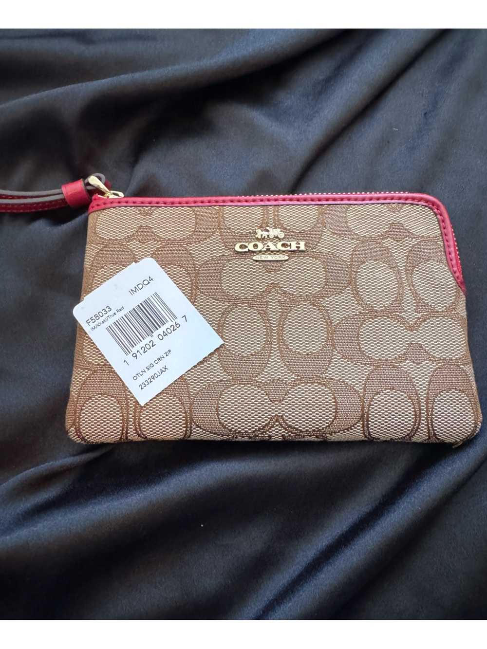 Coach Signature Canvas Wristlet in Beige with Red Trim